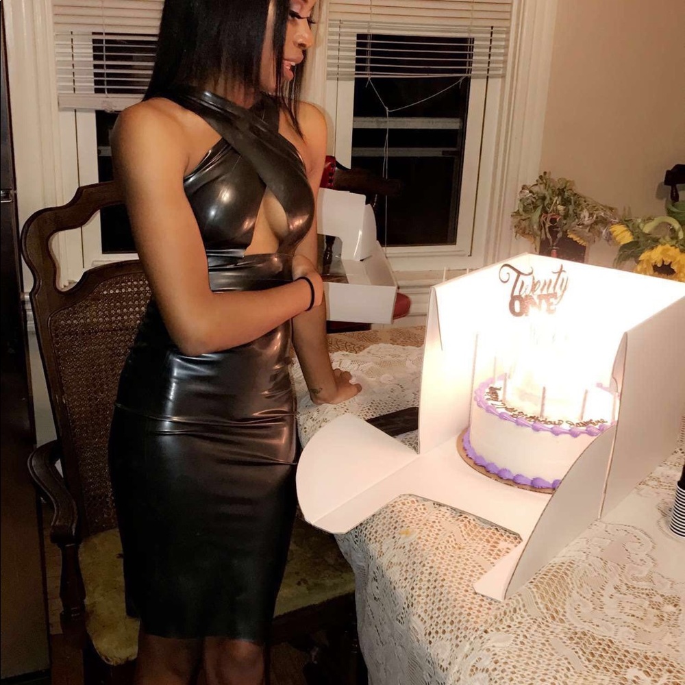 Black latex halter dress
